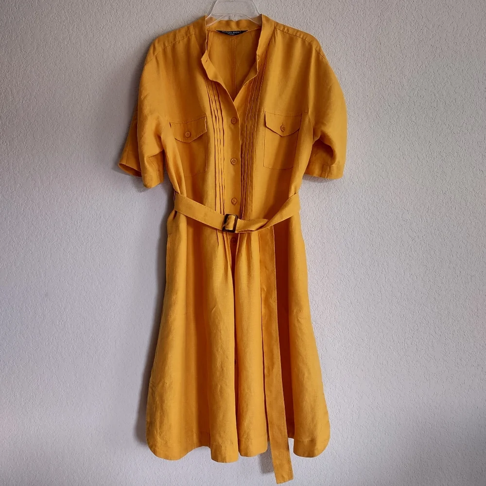 ‼️SOLD‼️ MARINA RINALDI Size US 12 Top 100% Linen Mango-Yellow Shirt Dress - Picture 16 of 16
